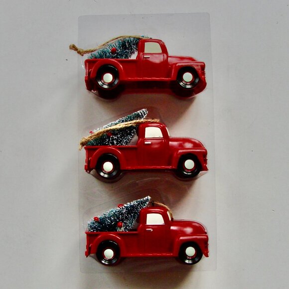 Antique Red Truck With Christmas Tree Ornament Set of 3 BRAND NEW - Picture 4 of 7